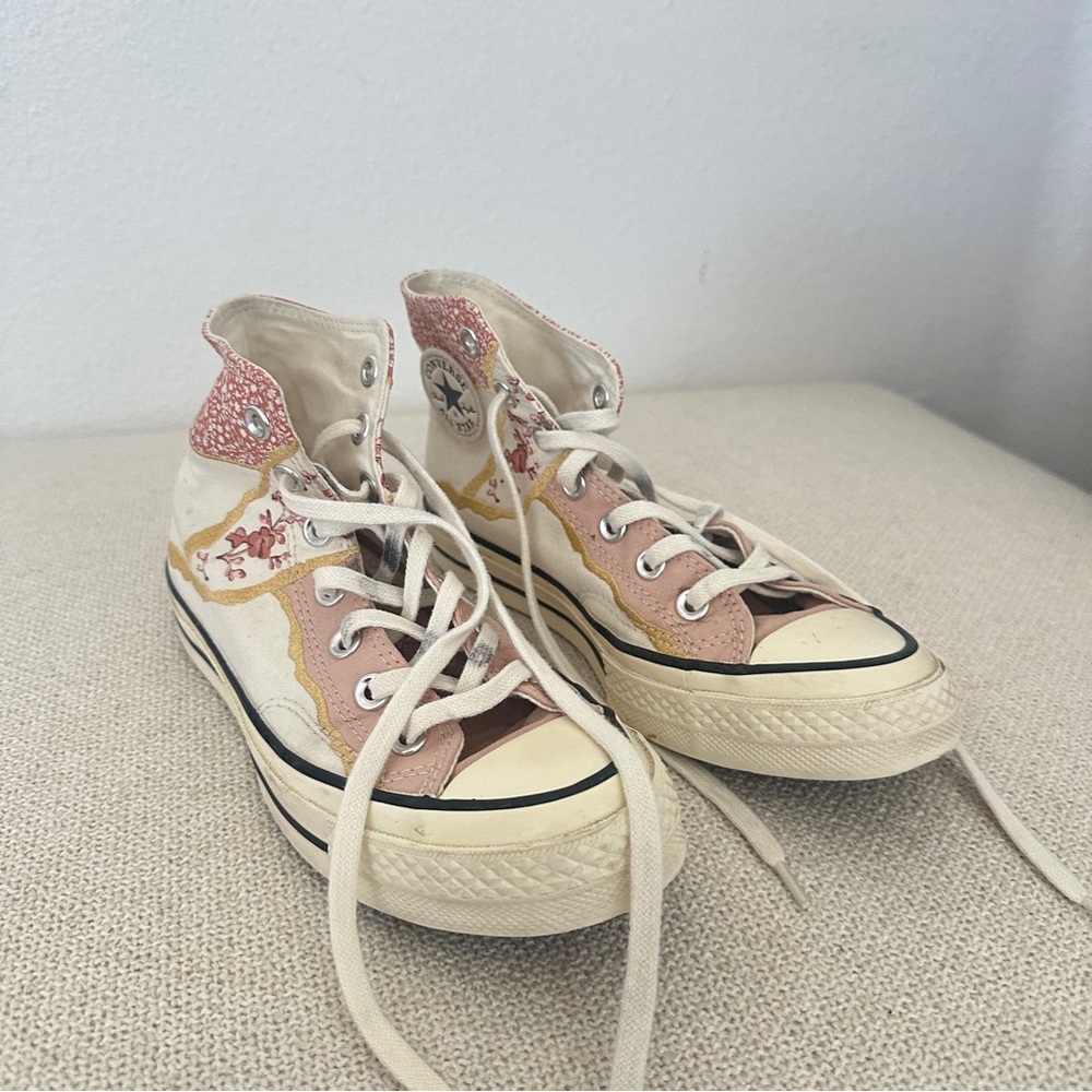 Converse Pink and Yellow High-Top Sneakers